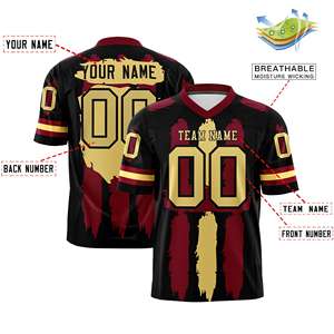 Camisetas de Flag Football Personalizadas con Patrón de Grafiti Negro, Carmesí y Caqui - Product Image 2