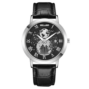 Relojes <span class=keywords><strong>de</strong></span> Cuarzo <span class=keywords><strong>de</strong></span> Lujo para Hombre, Diseño Creativo con Mapa del Mundo Romano, <span class=keywords><strong>Calendario</strong></span>, Reloj <span class=keywords><strong>de</strong></span> Pulsera <span class=keywords><strong>de</strong></span> Cuero Cómodo para el Tiempo Libre - Product Image 4