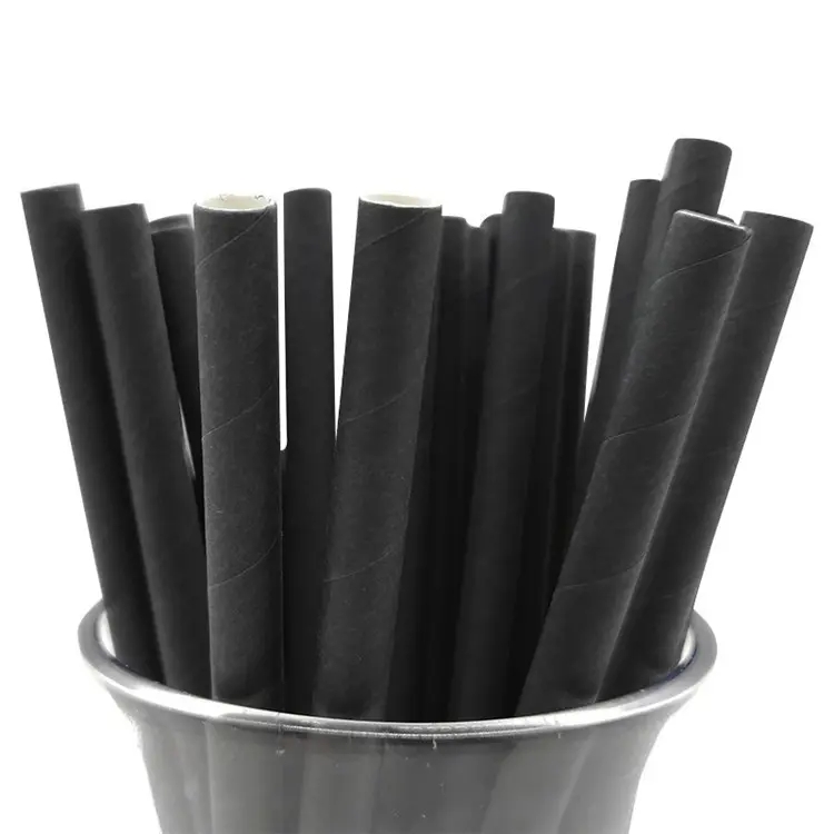 Disposable Biodegradable Halloween Graduation Party Drink Cafe Cocktail Restaurant Pure Black 6*298mm Eco Friendly Paper Straw
