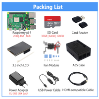 Raspberry Pi 4 Modelo B Kit Completo 8GB 4 2 RAM + Pantalla Táctil de 3,5 "+ Estuche + Ventilador + Disipadores de Calor + Adaptador de Corriente + Tarjeta para RPI 4 Rpi4B