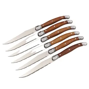 Laguiole Style Gift Steak Knife 6Pcs Set Color Wooden Handle Sharp Table Cutlery