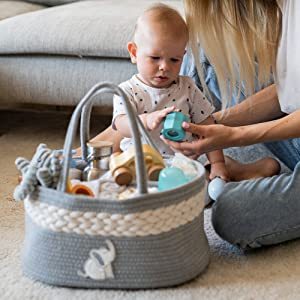 Organisateur de couches KUYEU, panier portable pour bébé, organisateur de rangement pour couches avec compartiments, panier à couches pour bébé pour le changement 0.8 - Product Image 2