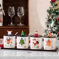 Ensemble de pots à épices en céramique avec couvercle noir et plateau en bambou pour herbes, sucre, poivre et condiments de Noël