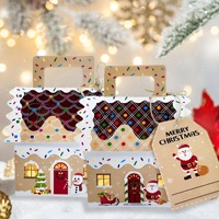 Ensemble de boîtes cadeaux en papier kraft en forme de maison de Noël, boîte d'emballage pour bonbons, biscuits et collations en forme de maison en pain d'épices pour les fêtes de fin d'année