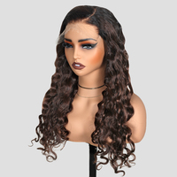 T1B/4 # Wig tanpa lem gelombang air rambut manusia, Wig rambut Virgin Brasil, realistis pra-pencabutan & membagi