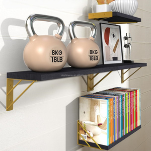 Ensemble d'étagères flottantes en <span class=keywords><strong>bois</strong></span> massif à 4 niveaux, robustes <span class=keywords><strong>et</strong></span> modernes, pour salon, salle de bain, armoire, garage, rangement de sacs, noir - Product Image 4