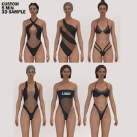 Huili Badmode Fabrikant Op Maat Badpakken Bikini Sets Effen Design Op Maat Gemaakte Logo Bedrukt Strandkleding Mesh Zwart Badpak