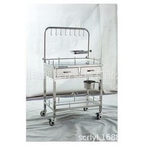 Carrito Médico de Acero Inoxidable Sichuan Ruilang de Doble Capa con Ganchos para Infusión y Cajón para Uso Hospitalario - Product Image 1