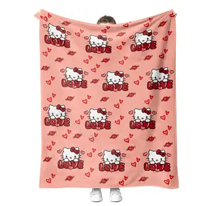 Wholesales support customization cat kawaii kitty blanket for girls kids cartoon printed fleece throw blankets