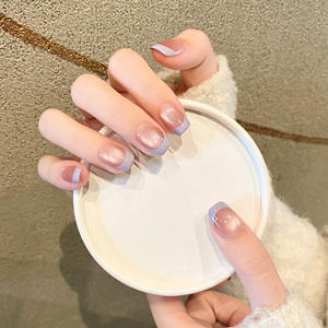 Venta al por mayor 10 piezas hechas a mano francés púrpura gato ojo prensa en las <span class=keywords><strong>uñas</strong></span> corto cuadrado redondo reutilizable personalizado <span class=keywords><strong>uñas</strong></span> artificiales OEM - Product Image 5