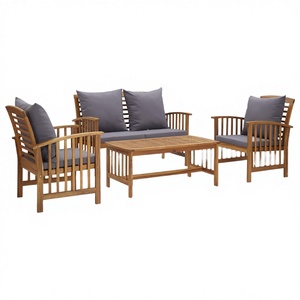 Juego de Muebles de Patio de Madera Maciza de 4 Piezas con Cojines, Venta al Por Mayor |   Conjunto de Sofás Modernos para Jardín, Proveedor Indio - Product Image 3