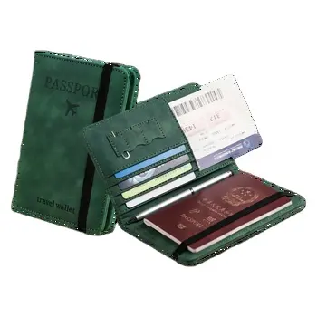 通帳セット女性男性財布、家族の休暇旅行に必要なPUレザーカードセット通帳セット