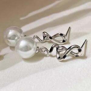 22453 Accesorios de Perlas DIY, Plata S925, Base para Pendientes, Diseño Serpiente Moteada, Joyería de Plata, Pendientes para Perlas de 9-13mm, Pendientes de Moda - Product Image 2