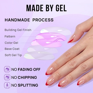 Uñas Postizas de Gel con Punta Francesa Almendrada Corta, 30 Piezas, Marca Privada, Uñas Postizas con Acabado Cromado Rojo Brillante, con Pegamento - Product Image 3