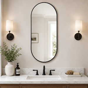 Specchio con Cornice in PVC Nero 16X36 Pollici Ovale da Parete per Bagno - Product Image 1