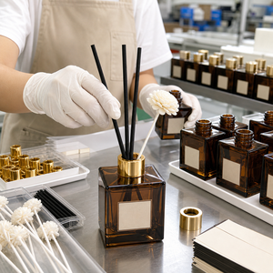 Diffuseur de parfum personnalisé en verre brun de 200 ml avec bâtonnets en rotin noir, huile parfumée et <span class=keywords><strong>neuf</strong></span> options de senteurs - Product Image 3
