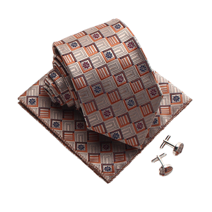 Wholesale HUISHI Three-Piece Floral Jacquard Polyester Necktie Set for <b>Men</b> Includes Pocket Square and <b>Cufflinks</b> for Casual Wear - Product Image 4