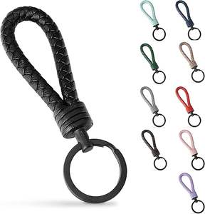 Elegante pelle con Design pieno di pelle forte con anello in acciaio inox anelli aggiuntivi piccoli chiavi con scatola regalo portachiavi in pelle - Product Image 1