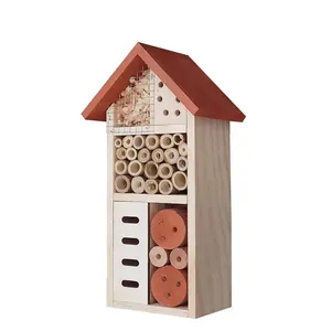 Wooden Insect House Outdoor Tree Wood Hanging Insect Hotel Weatherproof Wood Bee House