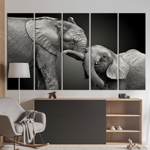 Arte de pared de vidrio templado con diseño de mamá elefante y bebé: decoración para habitación infantil, JUEGO DE 5 CANVAS - Product Image 3