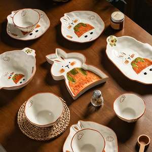 Ensemble de vaisselle en céramique <span class=keywords><strong>Peter</strong></span> Rabbit mignon, de qualité alimentaire, émaillé, bol à riz, bol à soupe, bol à nouilles, assiette à dessert, assiette - Product Image 3