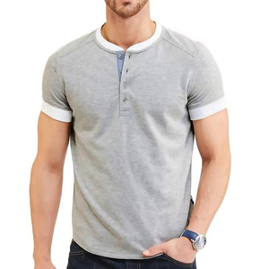 T-shirt d'été à col Henley pour hommes Raglan Slim Fit à manches courtes de couleur unie - Product Image 1