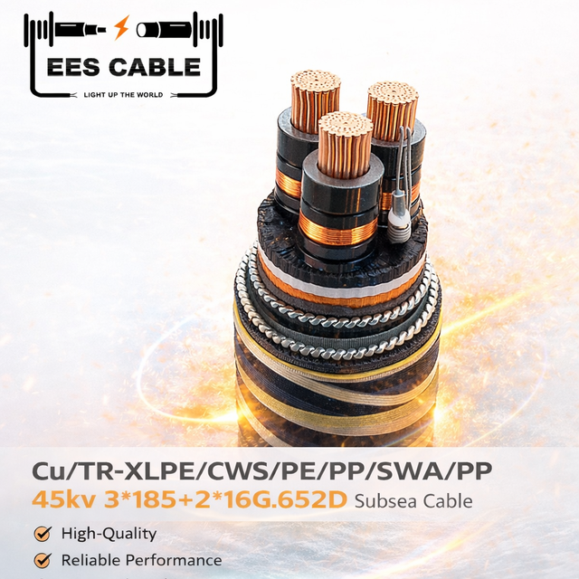 Cable Submarino Cu/TR-XLPE/CWS/PE/PP/SWA/PP 45kV 3*185+2*16G652D with Optical Fiber Submarine Power Cable