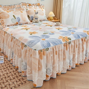 Juego de Tres Piezas de Falda de Cama de Encaje Coreano, 100% Algodón Ecológico, Sábana y Funda de Cama de Verano, Estilo Nórdico para Todas las Estaciones - Product Image 4