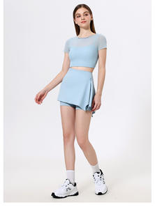 กระโปรงตาข่ายแขนสั้นใส่ตีกอล์ฟชุดเต้นรำแห้งเร็ว2ชิ้นชุดวิ่งฟิตเนสชุดเทนนิส - Product Image 6