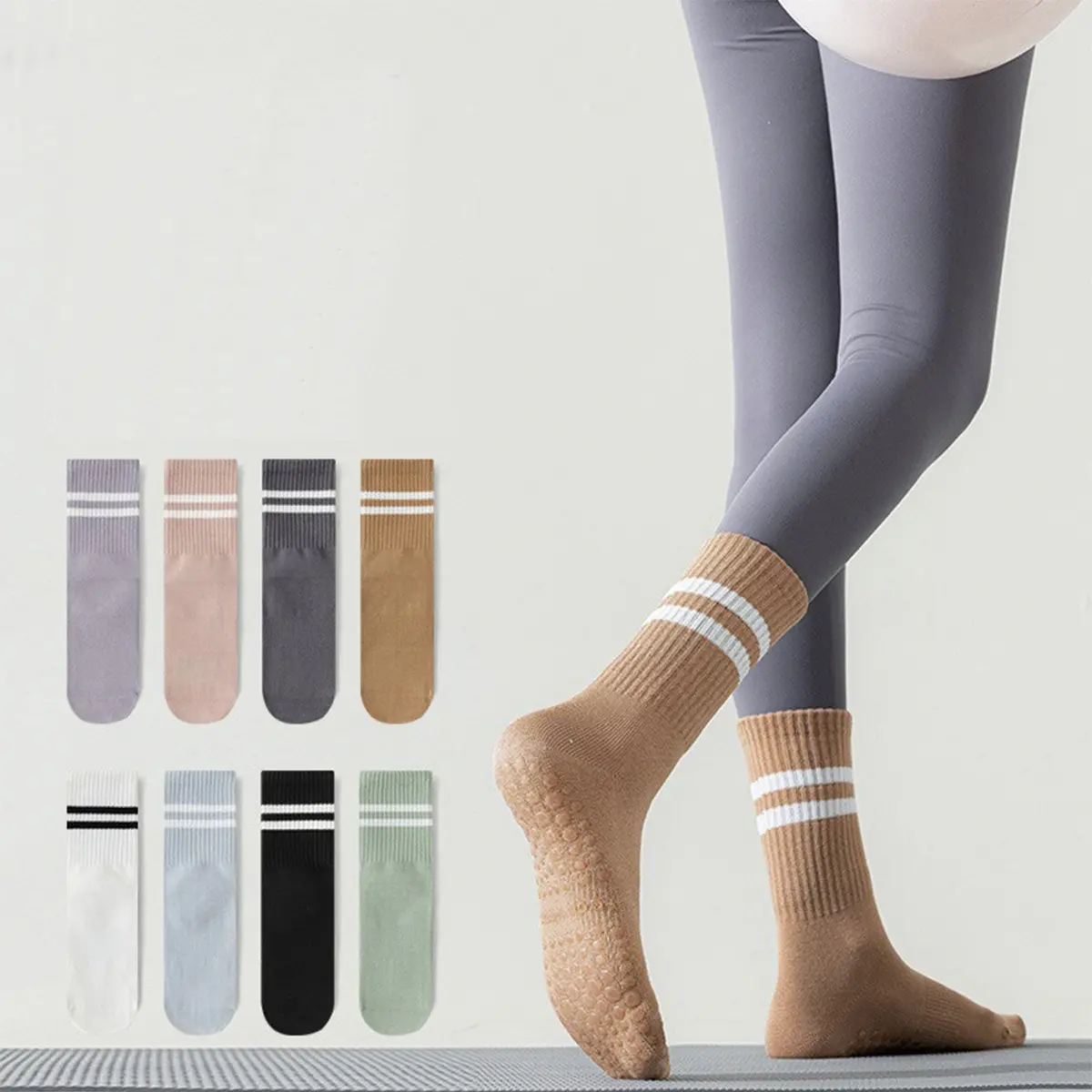 جوارب بيلاتس جديدة بشعار مخصص مقاومة للإنزلاق جوارب يوجا رياضية قطنية للجيم للسيدات جوارب سادة متوسطة الأنبوبة
