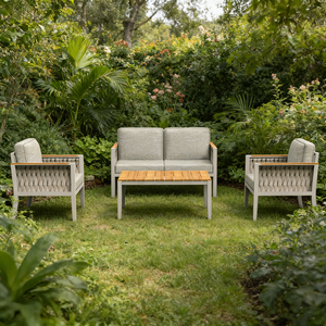 Set di Mobili da Giardino di Lusso in Corda Intrecciata per Tutte le Stagioni, Divano a 2 Posti <span class=keywords><strong>e</strong></span> <span class=keywords><strong>Poltrone</strong></span> con Tavolino in Legno Massiccio - Product Image 5
