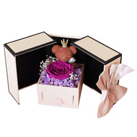 Coffret Cadeau Fête des Mères, Saint-Valentin, Festival du Printemps – Roses Éternelles Préservées Design Petit Ours à Double Porte