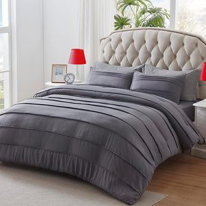 Set <span class=keywords><strong>Trapunta</strong></span> Moderno di Lusso 3 Pezzi per Tutte le Stagioni, Non Monouso, con 2 Federe, <span class=keywords><strong>Grigio</strong></span>, Sostituto <span class=keywords><strong>Trapunta</strong></span> <span class=keywords><strong>Matrimoniale</strong></span>, Tinta Unita, per Letto Queen Size - Product Image 1