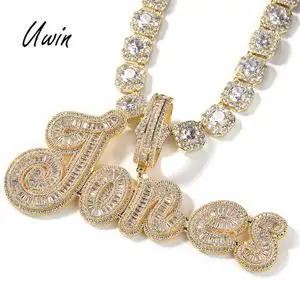 Hot Sale Baguette CZ Name pendant Necklace Custom Initial Letter Pendant New Designer Hiphop Jewelry