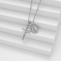 Bijoux religieux en acier inoxydable plaqué or PVD, pendentifs ovales croix de Jésus et Vierge Marie, colliers pour hommes et femmes