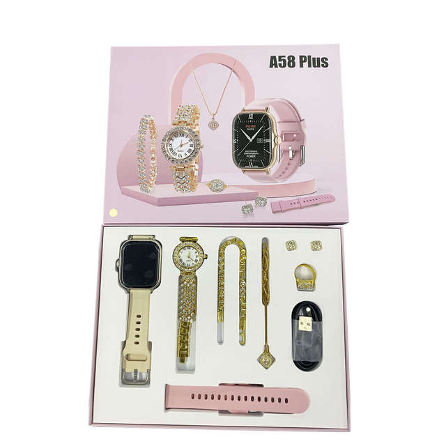 A58 Plus Smart Watch 2.02 Inch HD Touch Screen 8 in 1 Ladies Gold Watch Jewelry Combination Fitness Tracker NFC Women Smartwatch