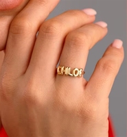 Anillo con Nombre Personalizado, Anillo con Letra de Burbuja, Chapado en Oro de 14K, Anillo Cursivo Delicado para Mujer