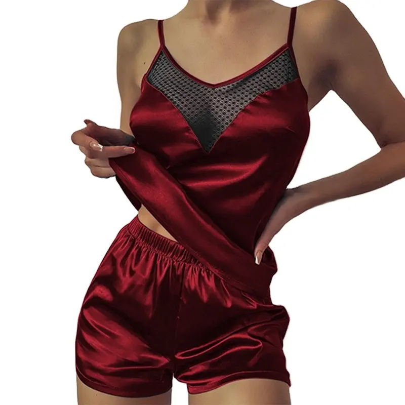 अमेज़ॅन हॉटसेल उच्च गुणवत्ता वाले रेशम की तरह सैटिन महिला पजामा सेट प्लस आकार S-5XL महिला लिंगरी स्लीवियर