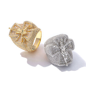 925 Sterling Silver Iced Out Cross Moissanite <b>Ring</b> VVS Bling Hip Hop Jesus <b>Ring</b> Pass Diamond Tester GRA Certified - Product Image 1