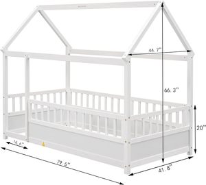 เตียงไม้ Montessori ขนาด Twin สำหรับเด็กหญิงเด็กชาย สีขาว ไม่ต้องใช้ฐานรองเตียง - Product Image 2