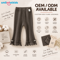 Smiledotkids Pantalon évasé personnalisé pour enfants, gris foncé, côtelé, avec volant et nœud, taille élastique, OEM ODM, vente en gros pour tout-petits