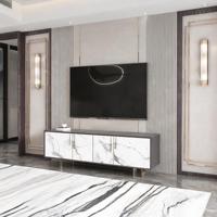 Meuble TV LED flottant de luxe en marbre doré pour bureau à domicile, bois naturel, noyer sauge, MDF