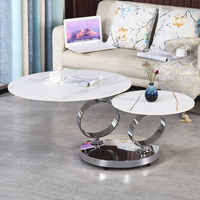 Nouvelle conception moderne : Ensemble de 2 tables basses en fer avec support rotatif à deux niveaux et plateau en fer, meubles décoratifs pour salon et hôtel