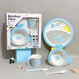 Set di stoviglie in melamina blu e bianco resistente a goccia liscia isolante termico per bambini