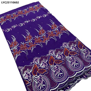 Última Tela de Encaje de Algodón Suizo con Bordado Floral de Dubái al por Mayor para Ropa de Mujer, Tela de Encaje de Algodón Suizo Voile - Product Image 4