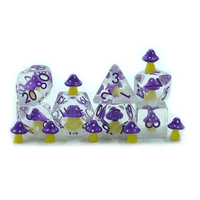 7 pièces polyédriques 16mm violet champignon résine dés ensemble D20 mdn bord rond formes jeux de société métal bois acrylique plastique