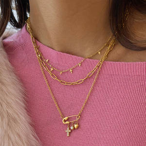 Colliers et pendentifs en acier inoxydable 316L plaqué or 14K 18K PVD, bijoux fins personnalisés avec zircon, pour femmes. - Product Image 2