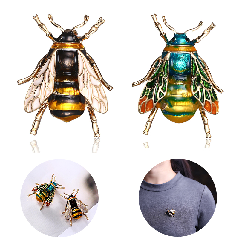 Vintage Bee Brooch Corsage Enamel Pins For Women's Accessories Antique Wing Insect Badges Animal Icons Brooches