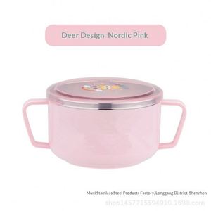 Bol pour enfants en acier inoxydable 304, motif dessin animé, avec double poignée et couvercle, isolé, anti-brûlure, mignon, cadeau pour bébé, Fête des Enfants - Product Image 5