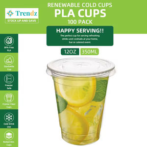 Trendz 사용자 정의 로고 일회용 투명 콜드 커피 컵 생분해 성 PLA 16oz 뚜껑이있는 아이스 커피 밀크 쉐이크 슬러시 용 플라스틱 컵 - Product Image 5